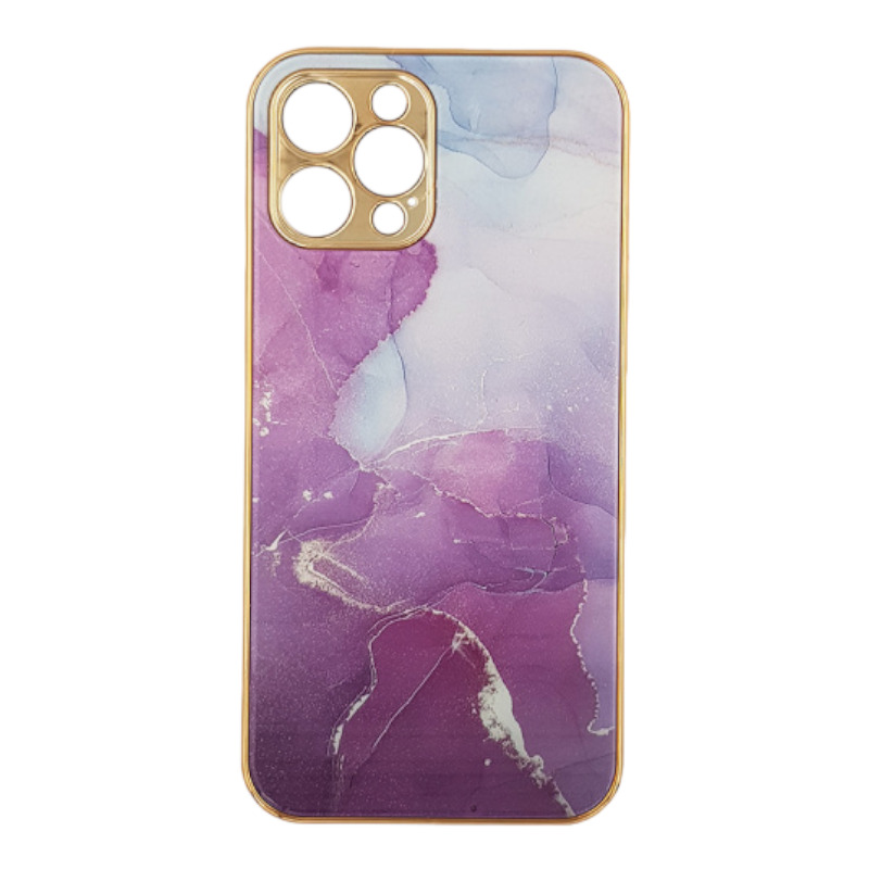 GKK Electroplate Marble Glass Case Apple iPhone 12 Pro Max Βιολετί