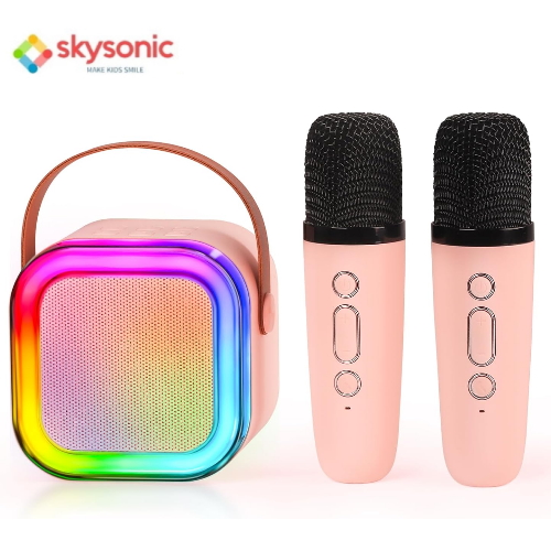 Skysonic K8 Karaoke Hxeio Bluetooth 2 Asyrmata Mikrofona Led RGB Light 1200mAh Type C roz.1