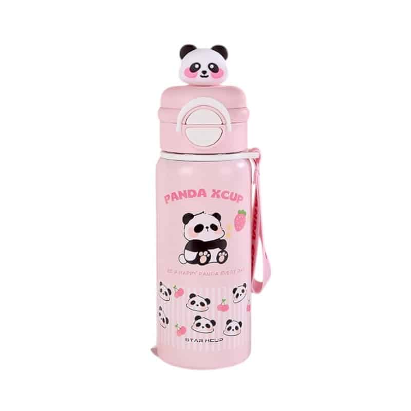 Παιδικό παγούρι-θερμός Panda με καλαμάκι - 500ml - 722344 - Light Pink