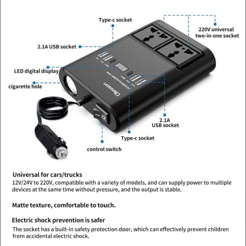 Alternative view of Μετασχηματιστής - Power Inverter αυτοκινήτου - 150W - 12VDC to 220VAC - 4xUSB - CD350562 -  505523