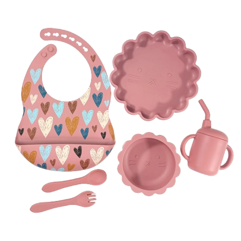 Giggles and Co. Βρεφικό Σετ Φαγητού Σιλικόνης 6τμχ BPA Free με Σαλιάρα