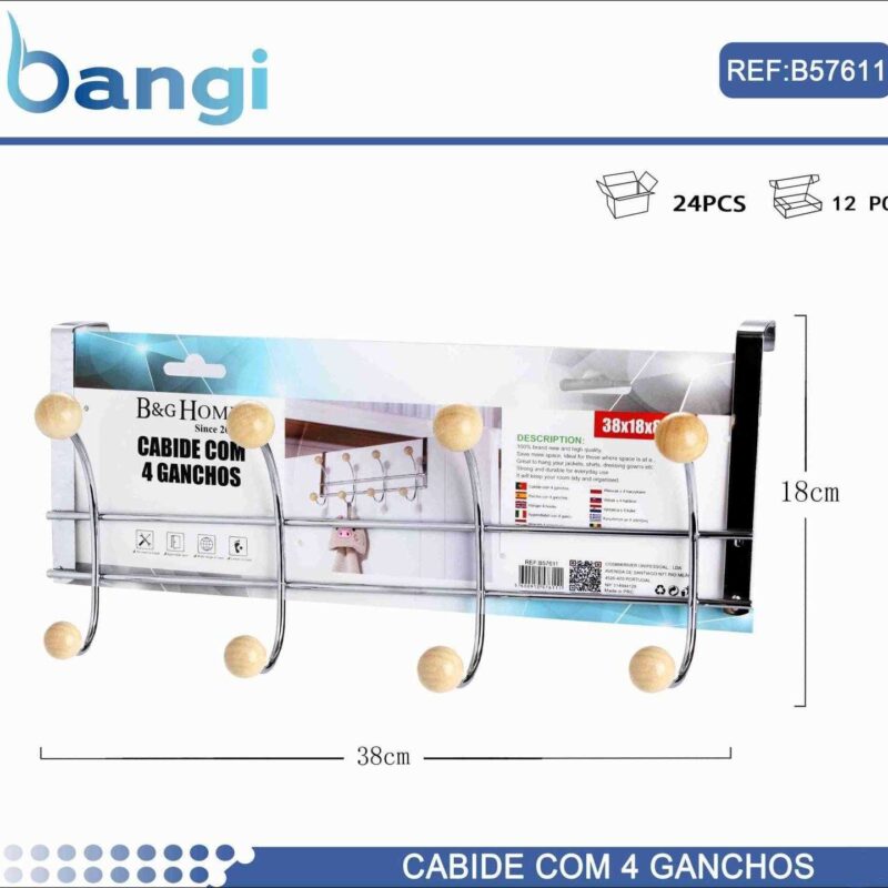 Μεταλλική κρεμάστρα πόρτας 4 θέσεων - 57611