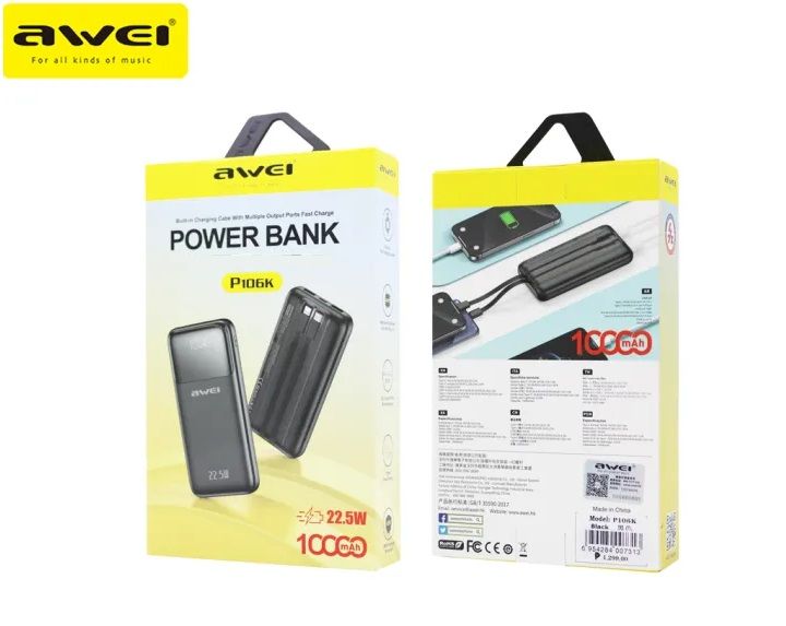 Alternative view of Powerbank - P106K - 10.000mah - 22.5W - AWEI - 007313 - Black