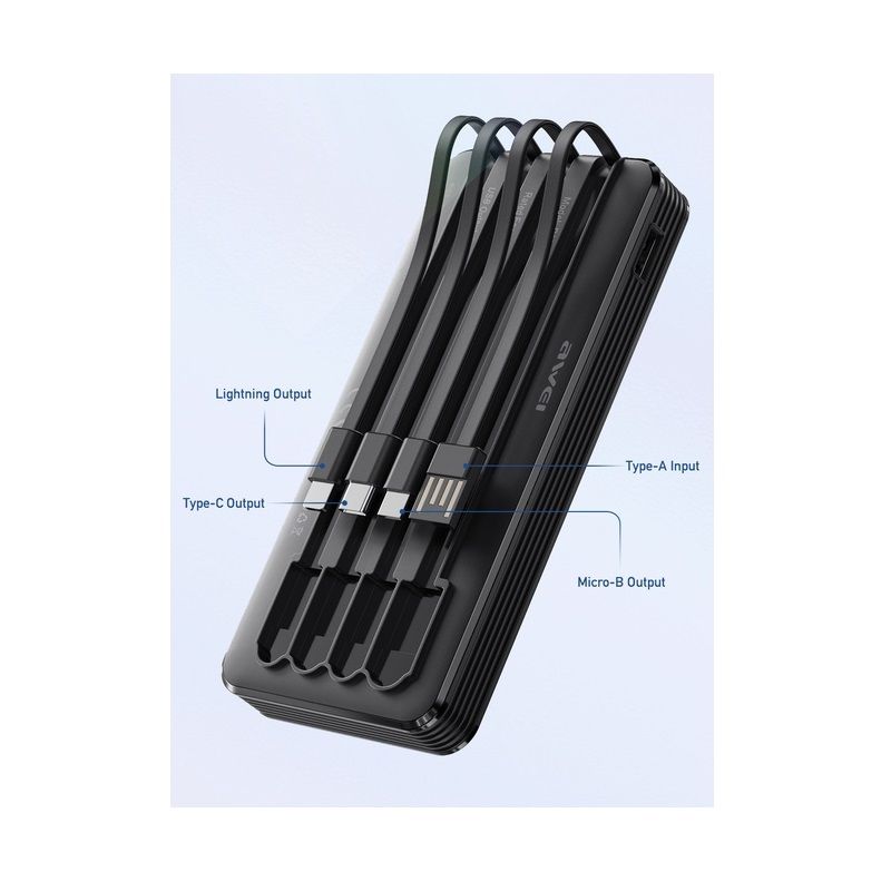 Alternative view of Powerbank - P133K - 10.000mah - 4in1 - AWEI - 048958 - Black