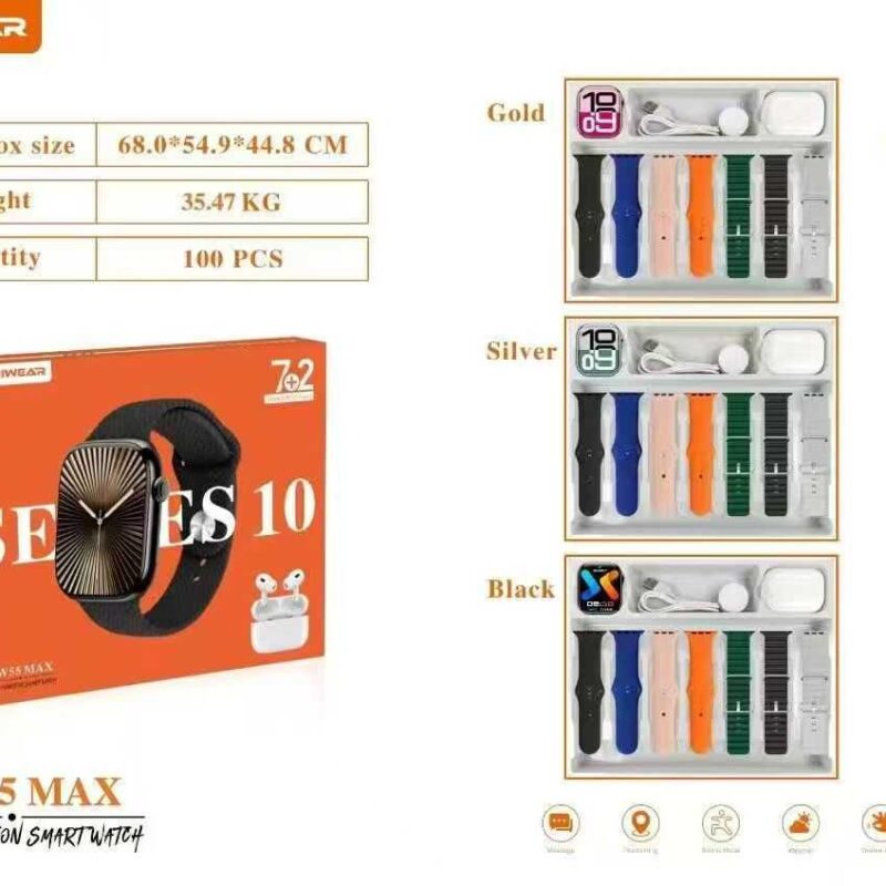 Σετ Smartwatch με ασύρματα ακουστικά Bluetooth & 7 λουράκια - KW55 MAX - 750360 - Black