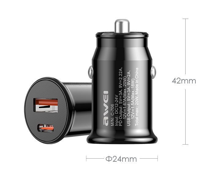 Alternative view of Φορτιστής αναπτήρα αυτοκινήτου - Quick Charger - C706 - AWEI - 888421