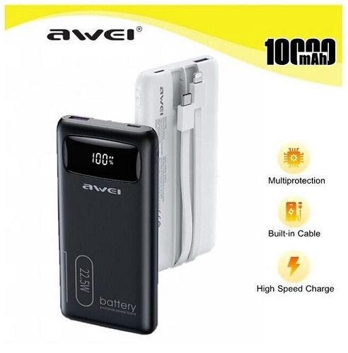Alternative view of Powerbank - 10.000mah - P168K - 22.5W - AWEI - 002905 - White