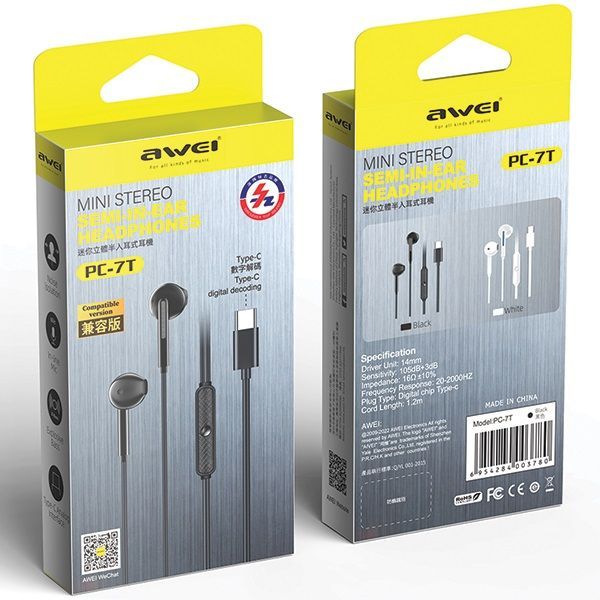 Alternative view of Ενσύρματα ακουστικά - PC-7T - Type-C - AWEI - 889046
