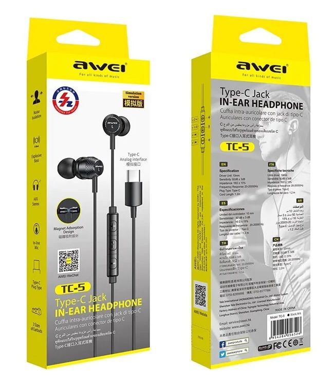 Alternative view of Ενσύρματα ακουστικά - TC-5 - Type-C - AWEI - 889114