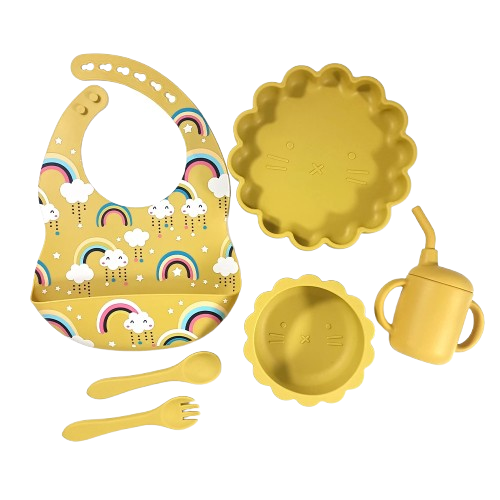 Giggles and Co. Βρεφικό Σετ Φαγητού Σιλικόνης 6τμχ BPA Free με Σαλιάρα