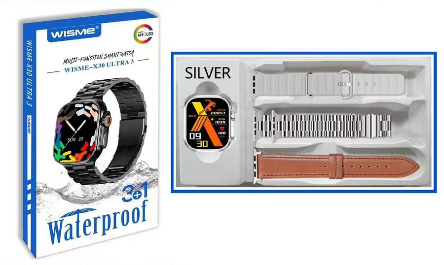 Σετ Smartwatch με 3 λουράκια - WISME-X30 - 750278 - Silver Σετ Smartwatch με 3 λουράκια - WISME-X30 - 750278 - Silver - Image 2