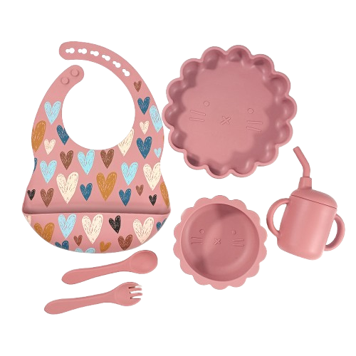 Giggles and Co. Βρεφικό Σετ Φαγητού Σιλικόνης 6τμχ BPA Free με Σαλιάρα