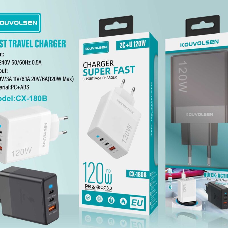 Alternative view of Αντάπτορας φόρτισης Fast Charge με 3 θύρες USB-A & Type-C - 120W - CX-180B - 271801 - Black