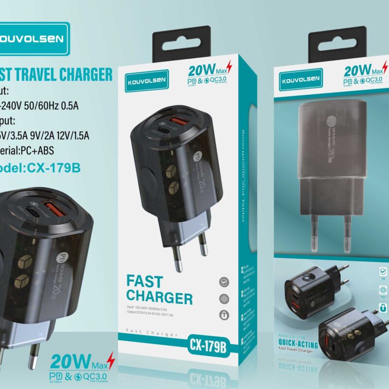 Αντάπτορας φόρτισης Fast Charge με 2 θύρες USB-A & Type-C - 20W - CX-179B - 271795 - Image 2