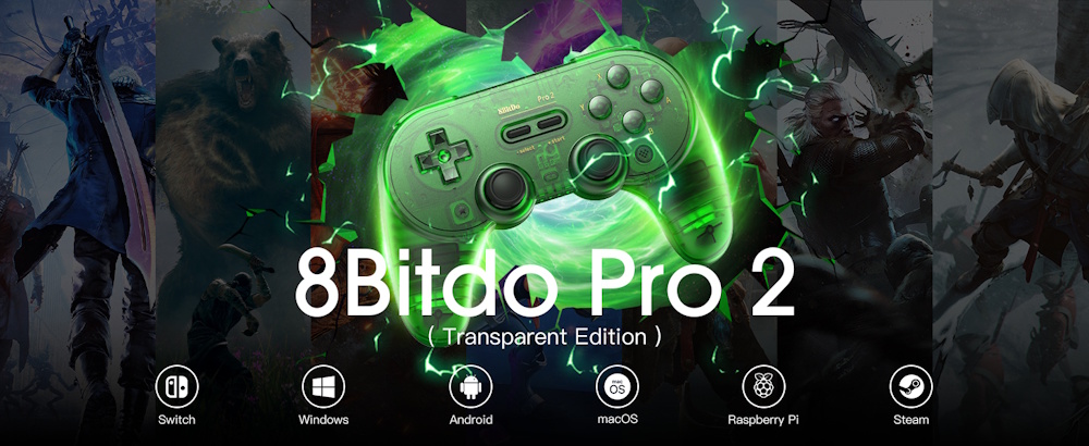 8BitDo Pro 2 Bluetooth Controller Nintendo Switch/PC/MAC/Android/Raspberry Special Edition Jade Green 8bitdo pro 2 special edition controller