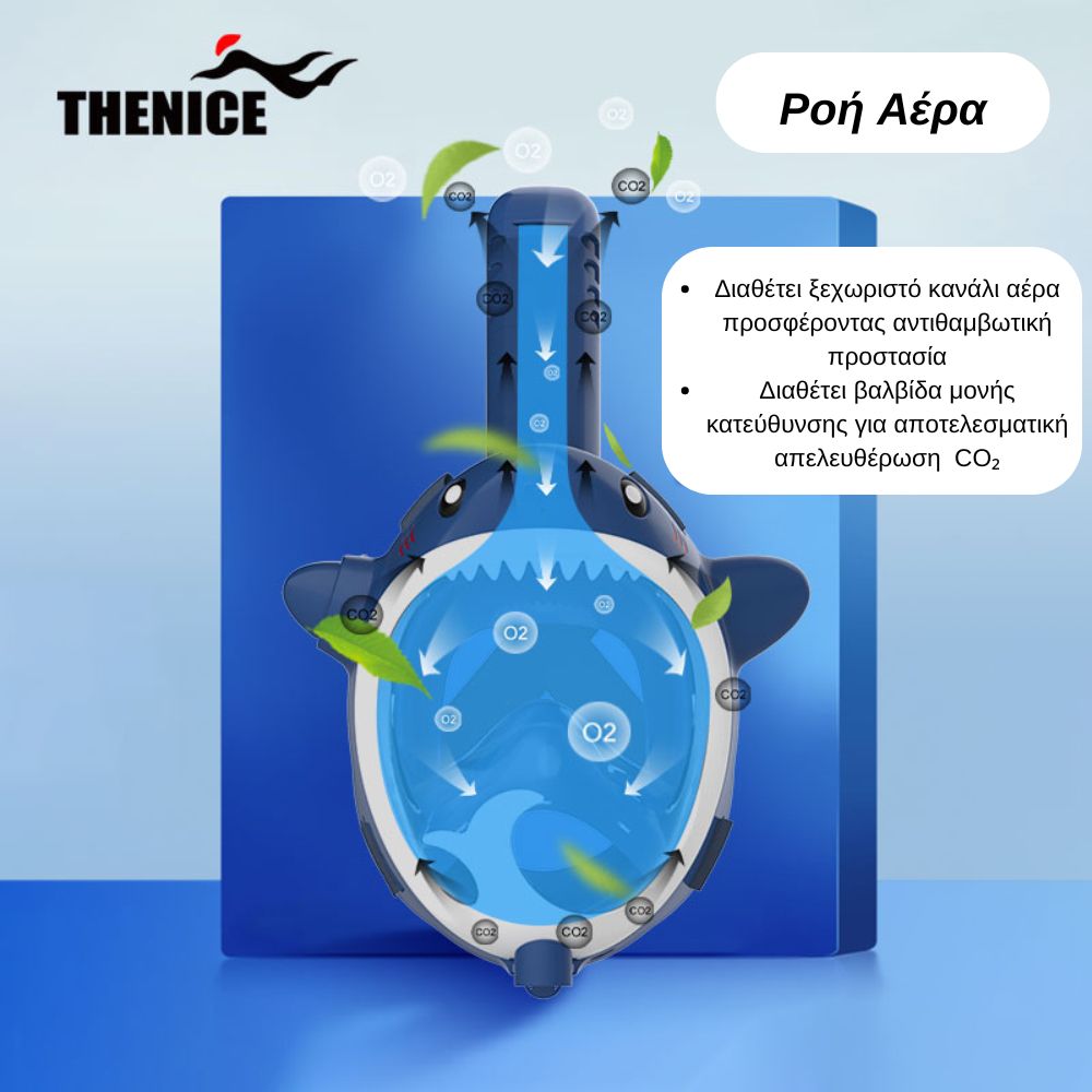 Thenice KF-6 Παιδική Μάσκα Θαλάσσης Καρχαρίας με Νεροπίστολο Full Face Snorkel Mask (XS) Pink