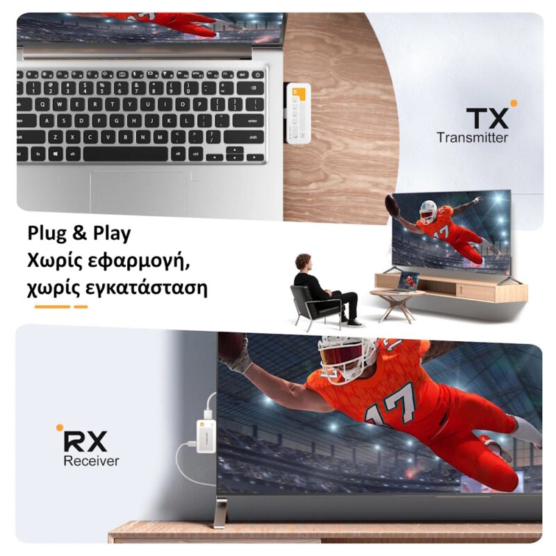 Lemorele P400 Ασύρματος Μεταδότης Οθόνης με Type-C Transmitter και HDMI Receiver (Plug & Play) 1080P/60Hz/50μέτρα - Image 5