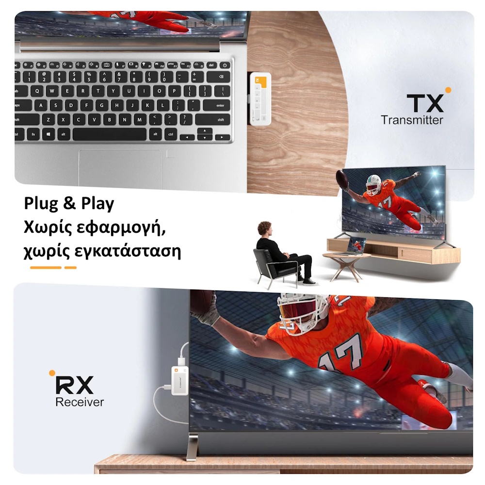 Lemorele P400 Ασύρματος Μεταδότης Οθόνης με Type-C Transmitter και HDMI Receiver (Plug & Play) 1080P/60Hz/50μέτρα