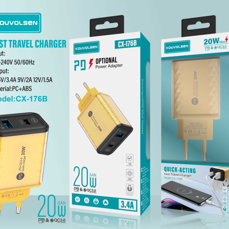 Αντάπτορας φόρτισης Fast Charge με 2 θύρες USB-A & Type-C - 20W - CX-176B - 271764 - Image 2