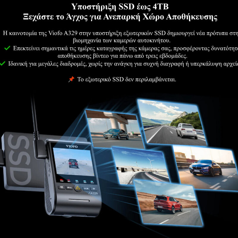 VIOFO A329 1CH Κάμερα Αυτοκινήτου 4K 60FPS με GPS, Wi-Fi 6, HDR και Αισθητήρα Sony STARVIS 2 - Υποστήριξη Αποθήκευσης SSD - Image 8