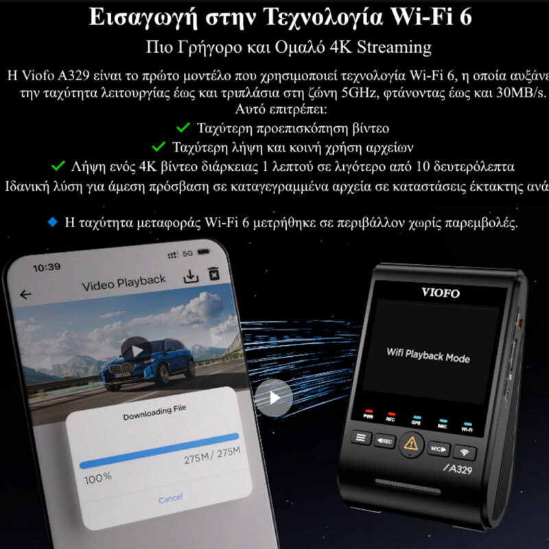 VIOFO A329 1CH Κάμερα Αυτοκινήτου 4K 60FPS με GPS, Wi-Fi 6, HDR και Αισθητήρα Sony STARVIS 2 - Υποστήριξη Αποθήκευσης SSD - Image 6