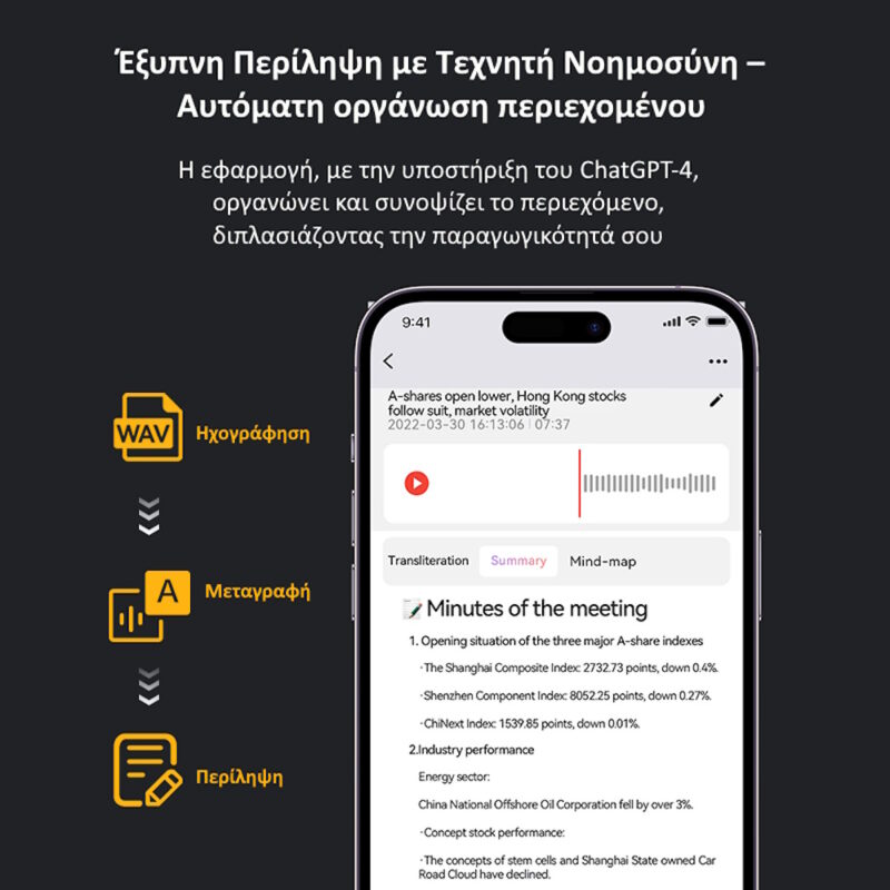 JNN A3V Καταγραφικό Ήχου με Voice-To-Text & Μετάφραση – App Bluetooth & Μαγνητική Πλάτη 16GB - Image 3