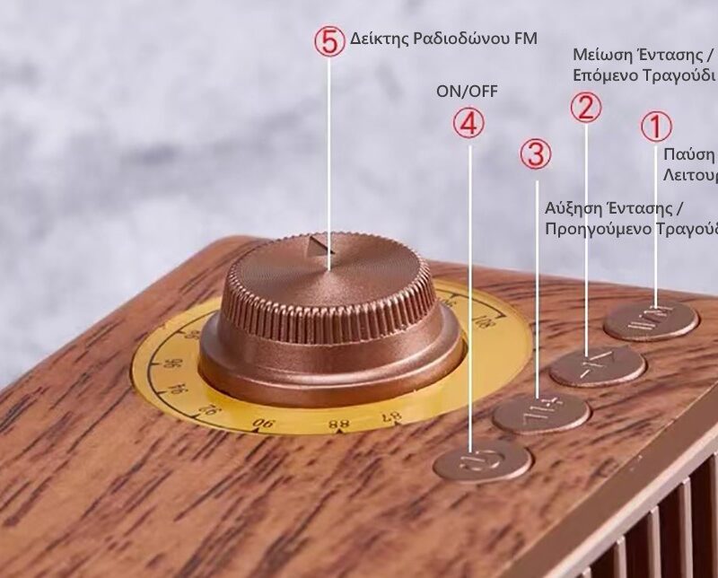 Old Street Audio AS25 Old-school Ασύρματο Ηχείο Ξύλινο (10W/Μπαταρία 1800mAh/Bluetooth 5.4/FM Radio/USB/TF/AUX/TWS) - Image 3