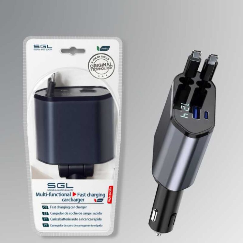 Alternative view of Φορτιστής αναπτήρα αυτοκινήτου Quick Charger με καλώδια φόρτισης TypeC - V7 - 210321