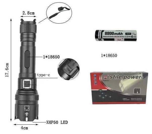 Alternative view of Επαναφορτιζόμενος φακός LED - L8-P50 - 180094