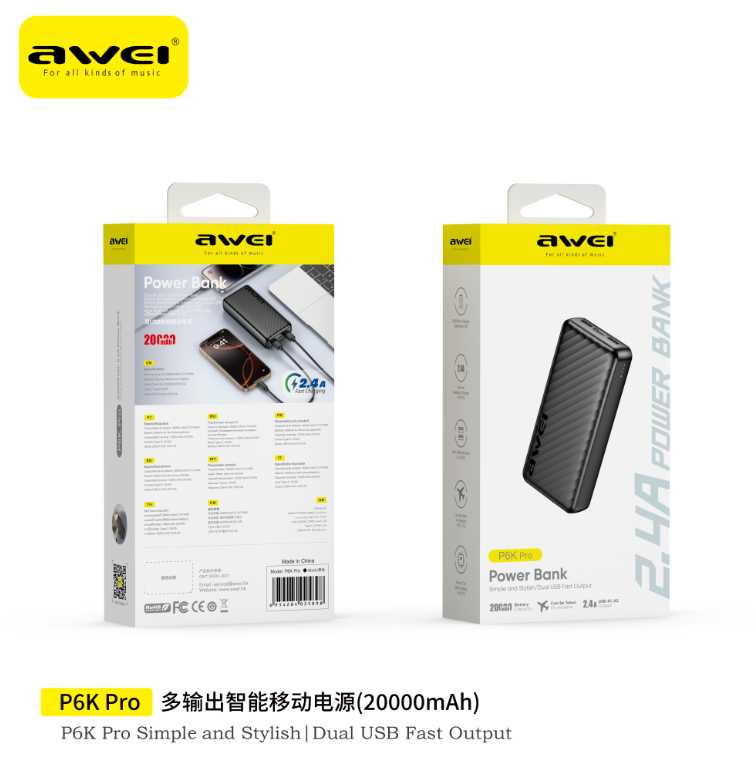 Alternative view of Powerbank - P6K Pro - 20.000mah - AWEI - 025898