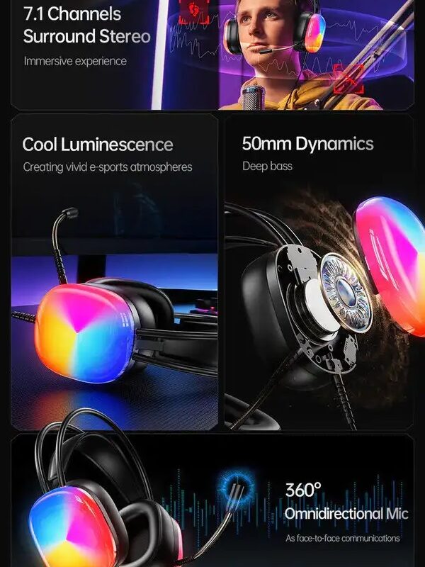 Alternative view of Ενσύρματα ακουστικά - LED RGB Headphones - GM-11 - AWEI - 260868 - Grey