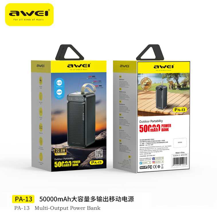 Alternative view of Powerbank - PA-13 - 50.000mah - 22.5W - AWEI - 021869