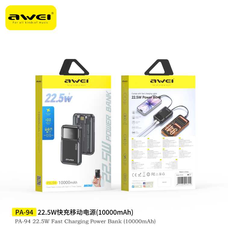 Alternative view of Powerbank - 3in1 - PA-94 - 10.000mah - 22.5W - AWEI - 028912