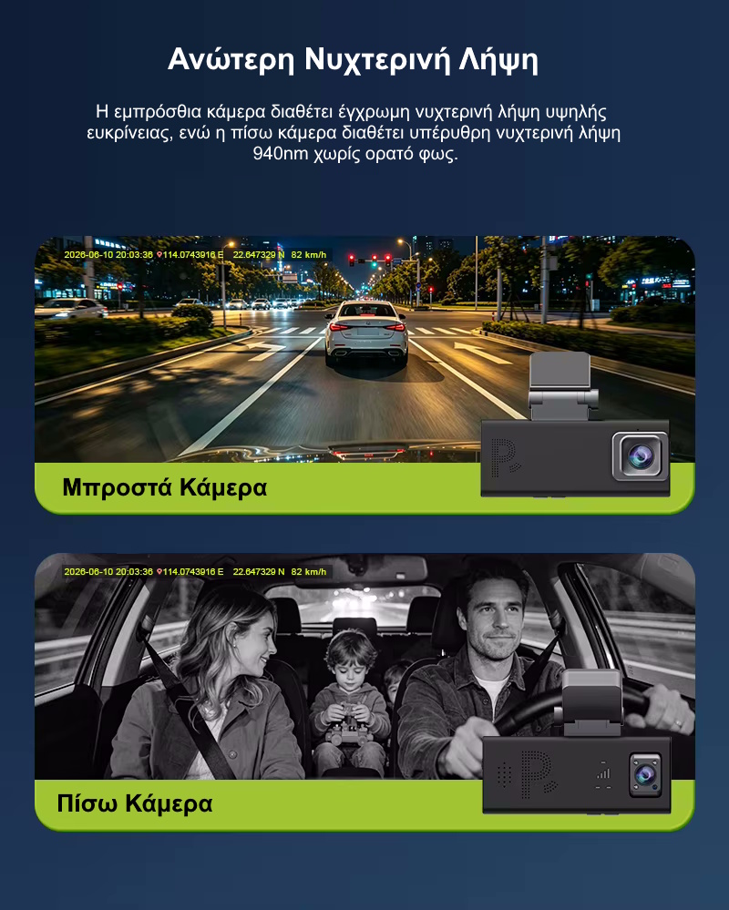 Sectec CC10 Διπλή 4G Κάμερα Ασφαλείας Αυτοκινήτου με GPS, Dual Radar, Live Video & 24/7 Parking Mode (6MP/IP65) Κάμερα Αυτοκινήτου με Ειδοποιήσεις