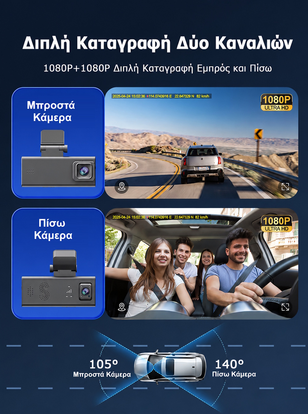 Sectec CC09 Διπλή 4G Κάμερα Ασφαλείας Αυτοκινήτου με GPS, Radar, Live Video & Ειδοποίηση Σύγκρουσης (3MP/IP65) Κάμερα Αυτοκινήτου με Live Μετάδοση