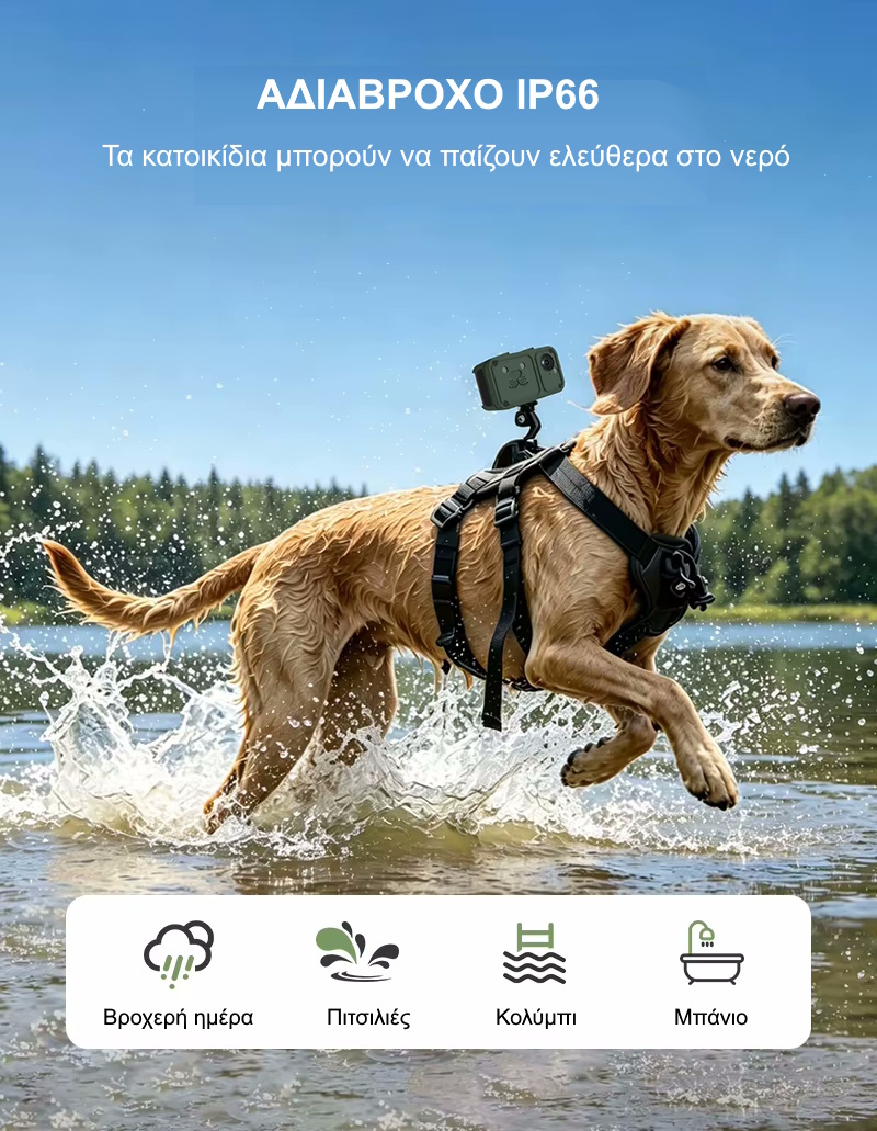 Sectec ST-PC05 4G Κάμερα με Κολάρο για Κατοικίδια με GPS, SIM, AI Tracking και Αμφίδρομη Επικοινωνία (1080P/IP66) Κάμερα για Κατοικίδια με GPS