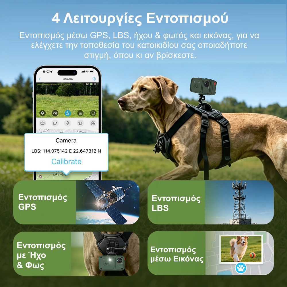 Sectec ST-PC05 4G Κάμερα με Κολάρο για Κατοικίδια με GPS, SIM, AI Tracking και Αμφίδρομη Επικοινωνία (1080P/IP66) Κάμερα για Κατοικίδια με GPS