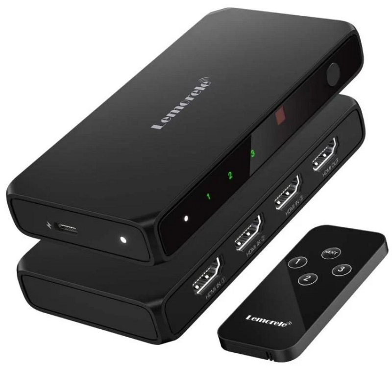 Lemorele G99 HDMI Switch 3-σε-1 με Τηλεχειριστήριο (4K@30Hz/HDMI 2.0/USB-C Τροφοδοσία) Black