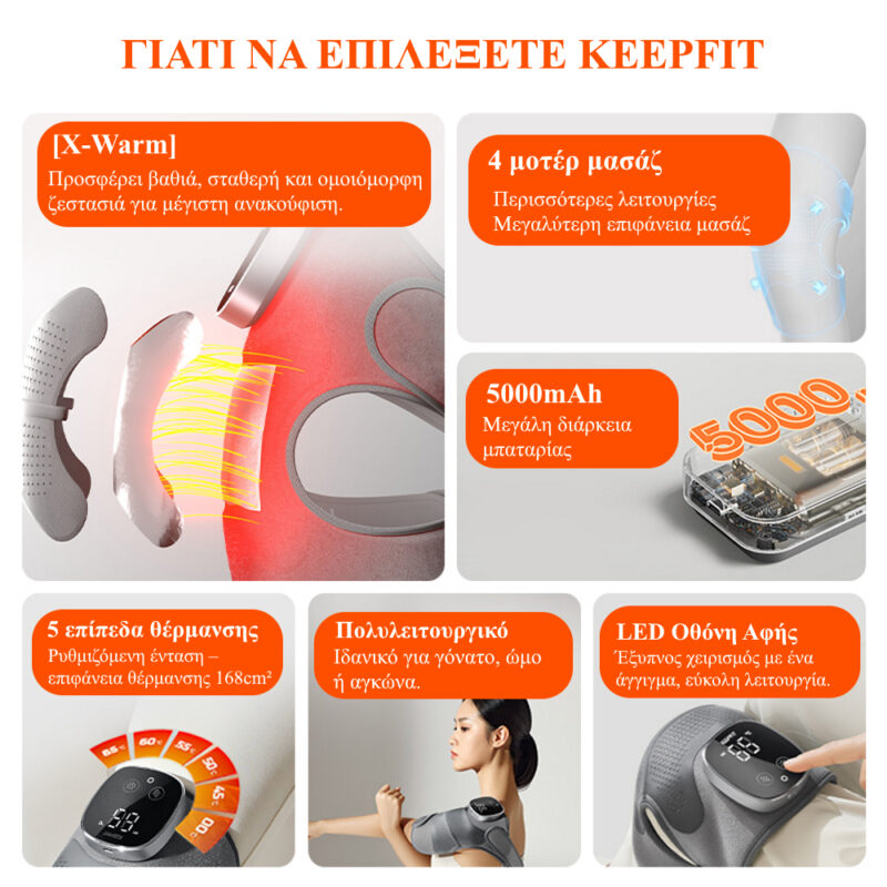 Alternative view of iKeepFit Ηλεκτρική Θερμαινόμενη Μυοχαλαρωτική Συσκευή Μασάζ 7 Watt με Δόνηση για Γόνατο/Ώμο/Αγκώνα Γκρι (KPF-knee13)